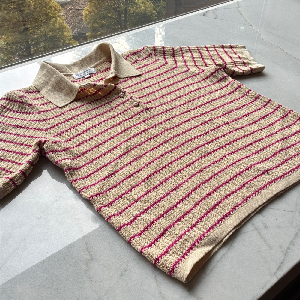 Open Knit Sweater with Pearl Buttons - Picture 3 of 5